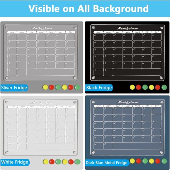 Acrylic Magnetic Monthly Calendar for Fridge, 16"x12" Clear Magnetic Monthly Dry - Picture 6 of 8